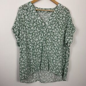 GAP Women's XL Green Ditsy Floral  V Neck Short Sleeve Top